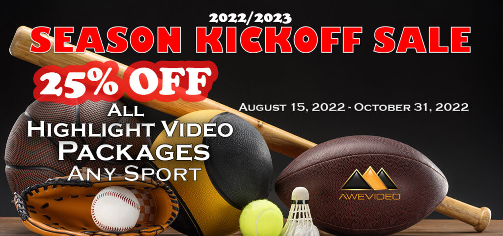 25% off highlight video sale banner, presented by www.awevideo.com